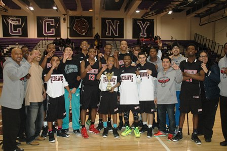 Red Hawks posing with their new trophy