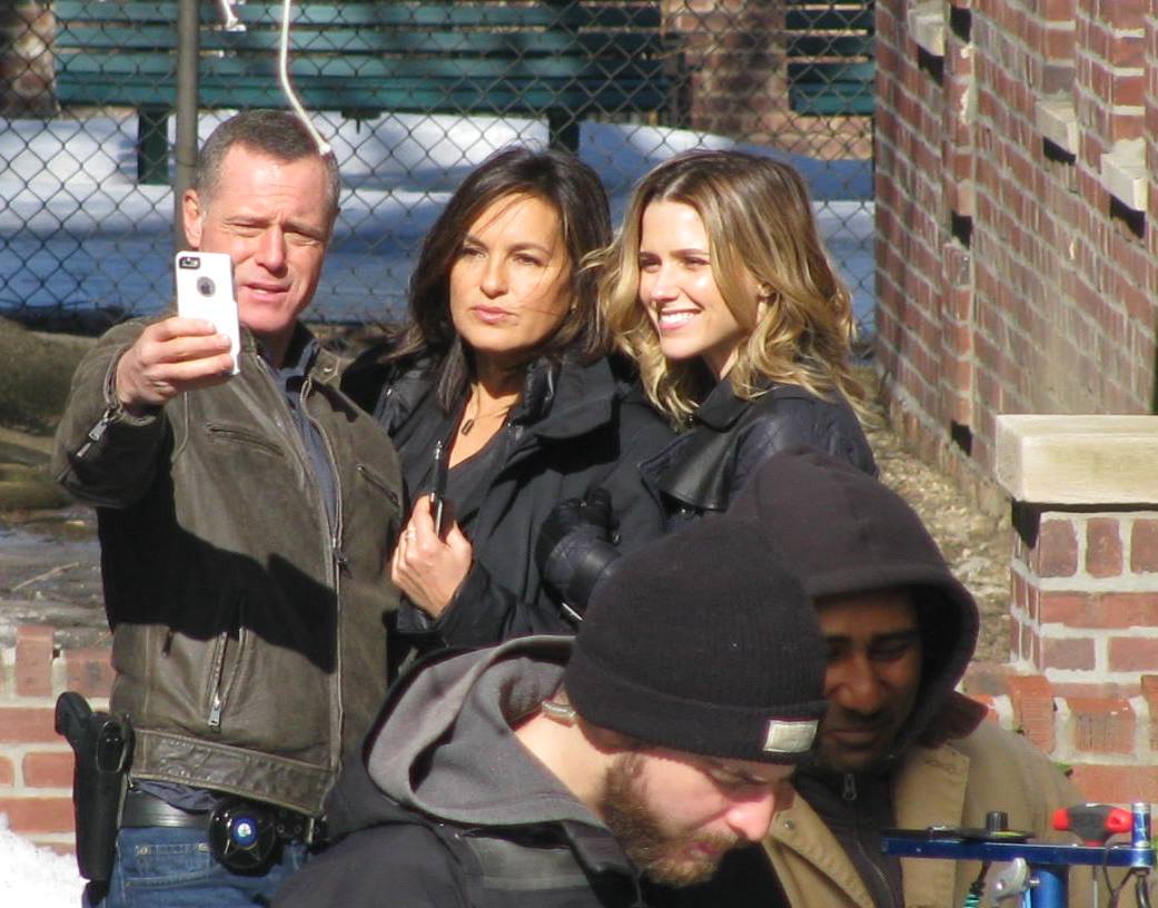 Actors Jason Beghe, Mariska Hargitay and Sophia Bush on the set of "Law & Order: SVU" in Astoria.