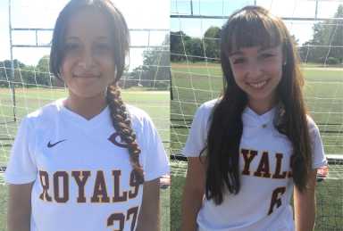 Freshman Karen Pineda (left) and team captain senior Sarah Nolan (right) scored all five goals in CK's 5-0 over TMLA to win their fifth consecutive Brooklyn/Queens regular season championship.