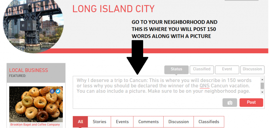 This is an example of where you should post your 150 words on a Neighborhood page.