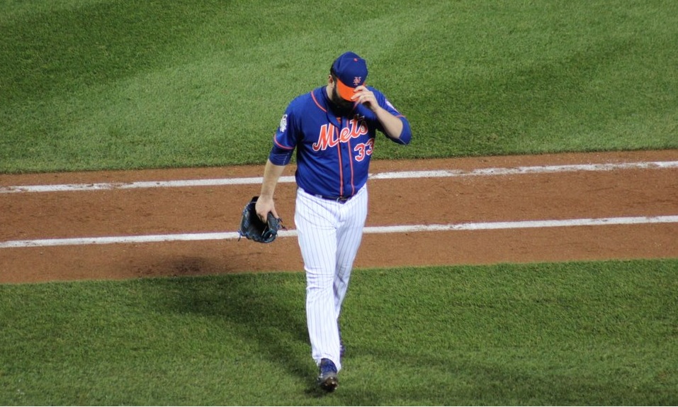 Matt Harvey walks off the field in the ninth inning of World Series Game 5 at Citi Field.