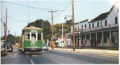 A trolley outside of the old Niederstein's Restaurant.