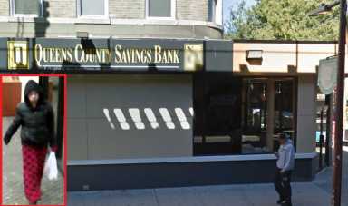 The woman pictured at left robbed this Queens County Savings Bank in Woodhaven on Friday, Jan. 6.