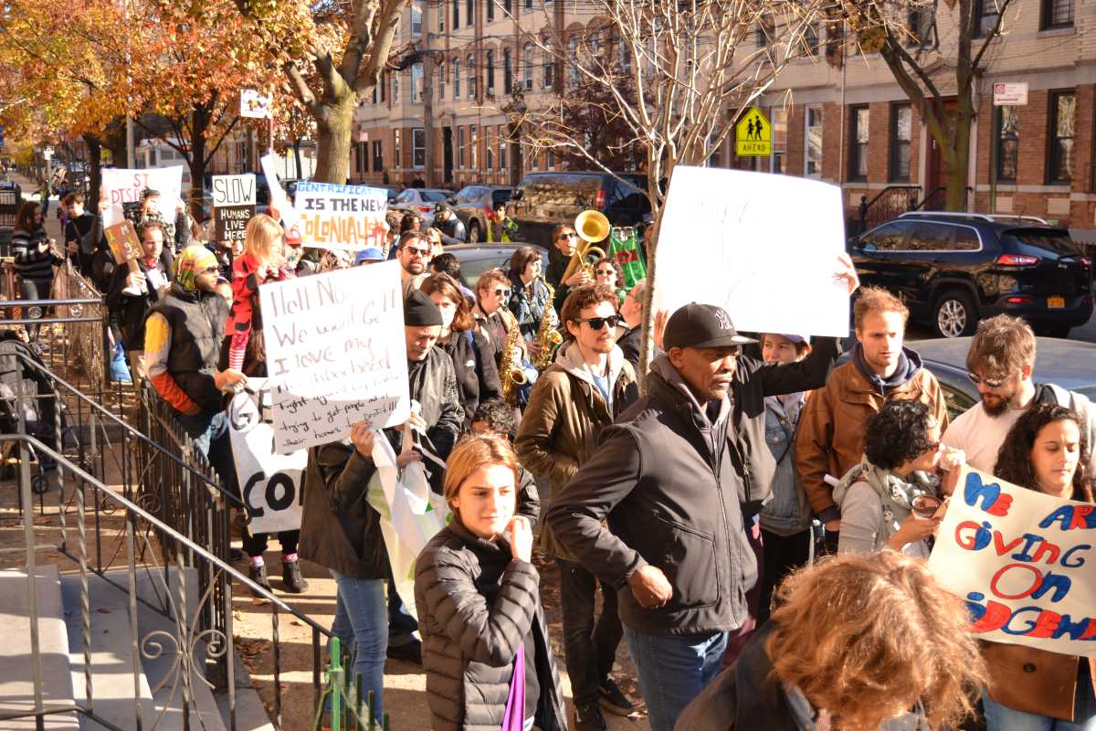 An anti-gentrification rally in Ridgewood in 2016.