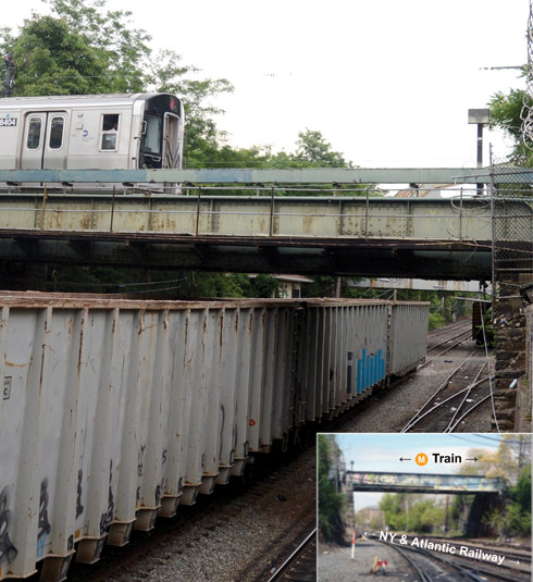 The bridge that carries the M train over the LIRR Montauk Branch line in Middle Village is 100 years old and will be replaced. (photo courtesy of MTA)