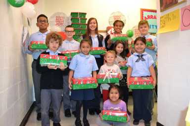 Redeemer Luther School students shoeboxes