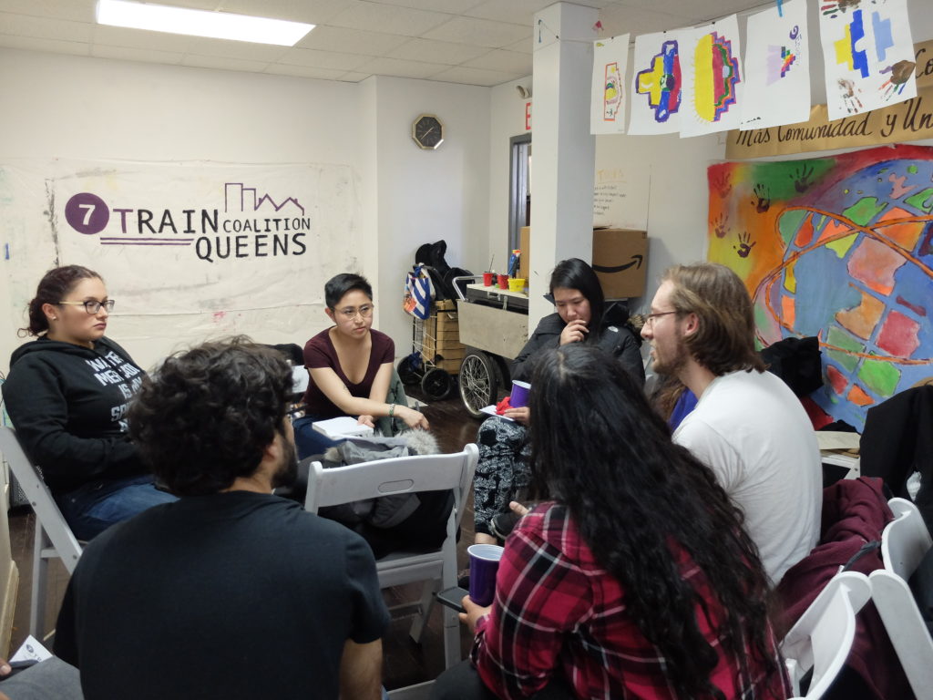 Chrissi Fabro from Anakbayan NY leads a breakout discussion with Flushing residents in Community Board 7. 