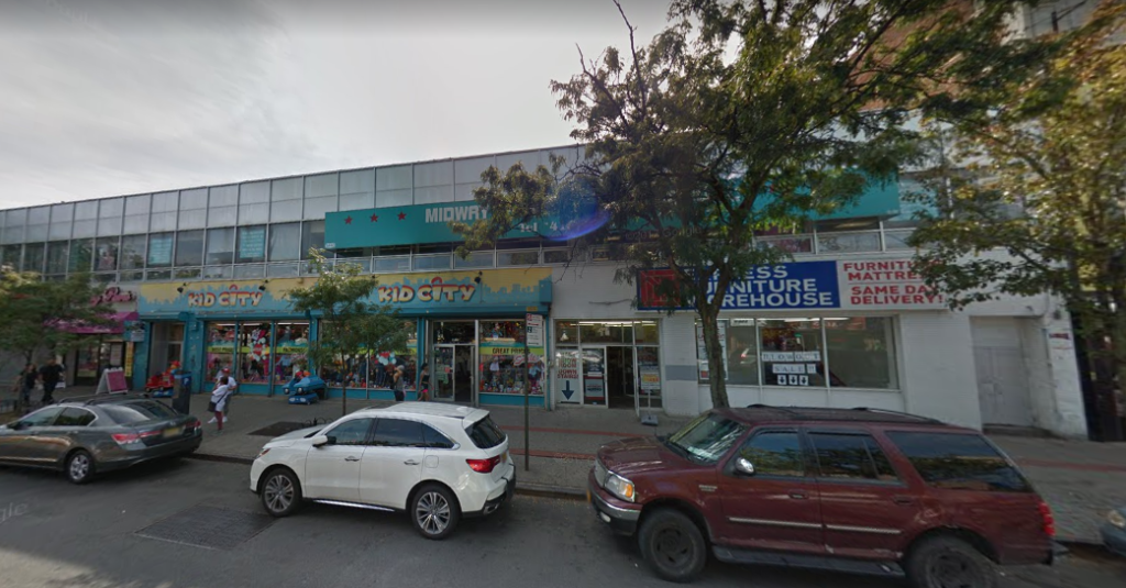This 2017 shot shows the stores that occupy the former Woolworth store in Ridgewood 