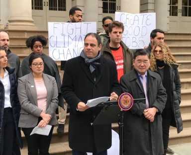 City Councilman Costa Constantinides calls for greenhouse gas legislation at City Hall on Nov. 20.