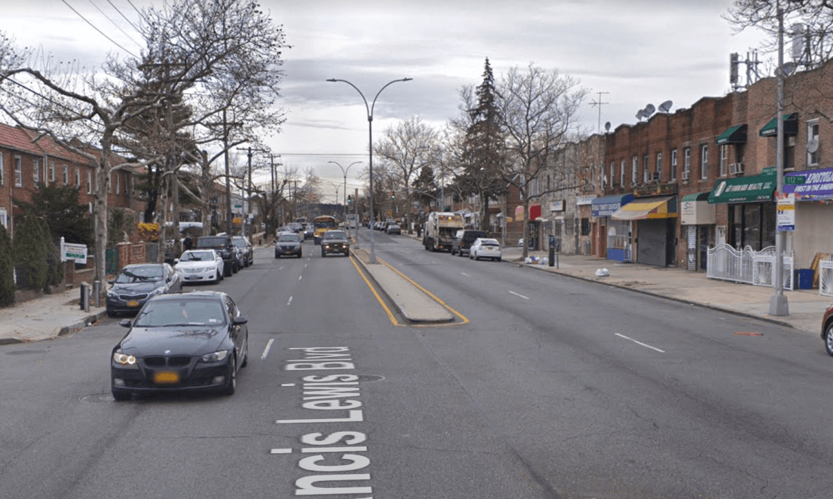The intersection of Francis Lewis Boulevard and 112th Road