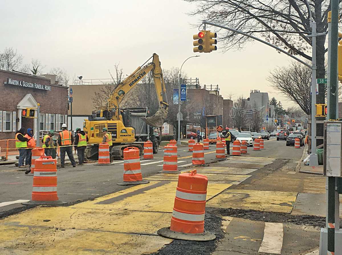 Construction along Bell Boulevard near 38th Avenue in Bayside