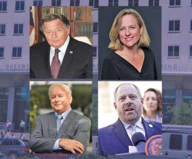 Clockwise, from top left: Queens District Attorney Richard A. Brown, Queens Borough President Melinda Katz, Councilman Rory Lancman and retired Judge Gregory Lasak