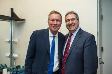 Former Ohio Governor John Kasich with Molloy College President Drew Bogner