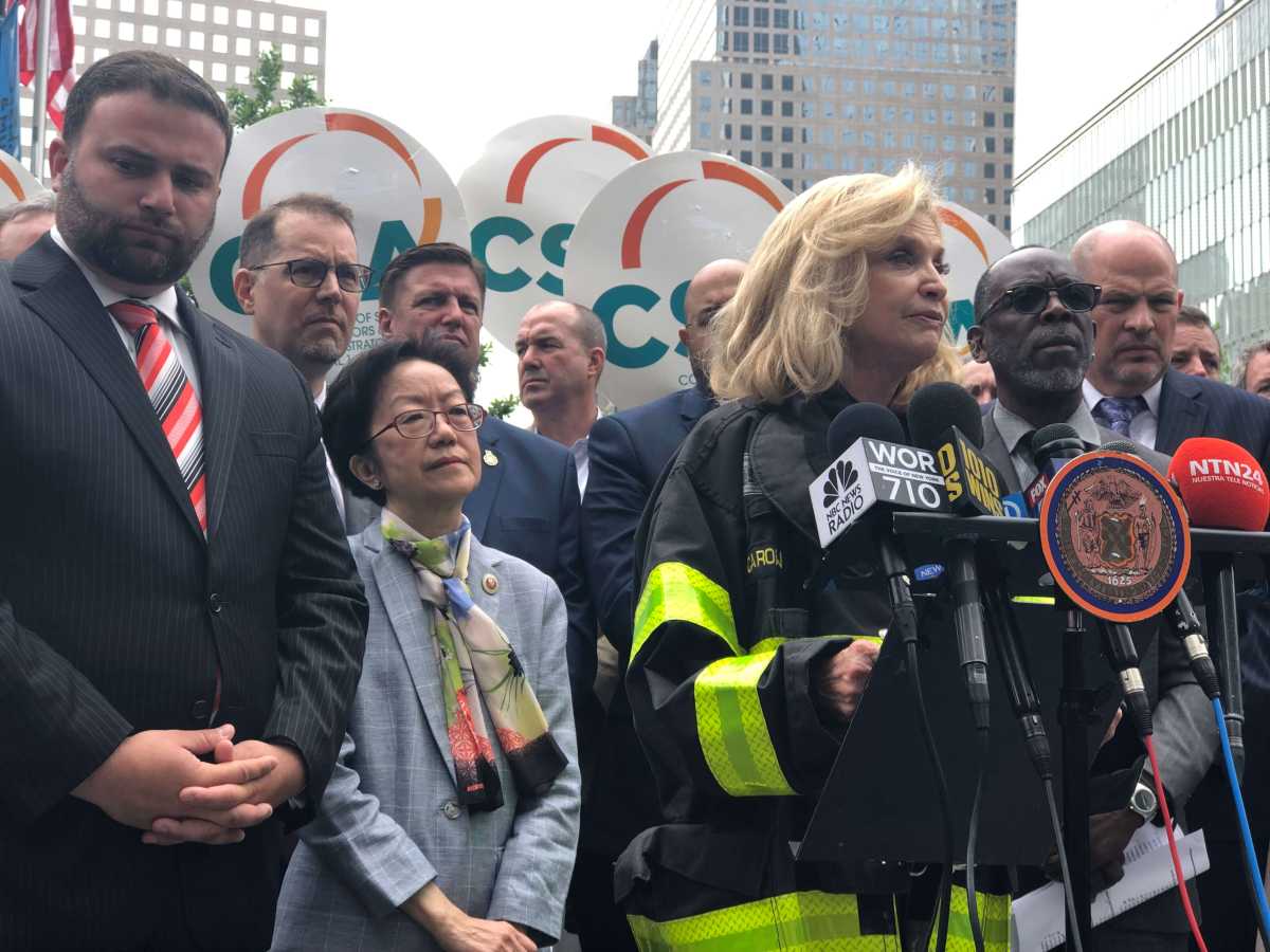 Congresswoman Carolyn Maloney joins City Councilman I. Daneek Miller at a rally calling on Congress to extend and fully fund the 9/11 Victim Compensation Fund.