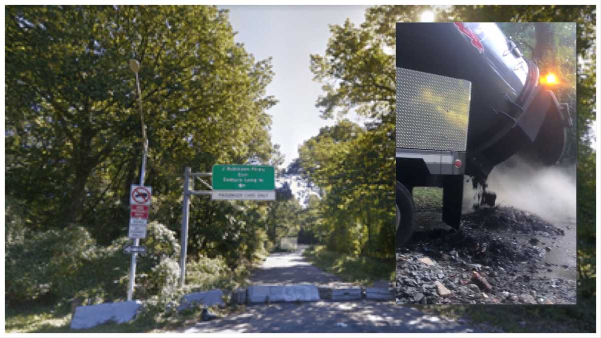 A truck dumped smelly sludge on Aug. 29 near an entrance way to Forest Park in Glendale.