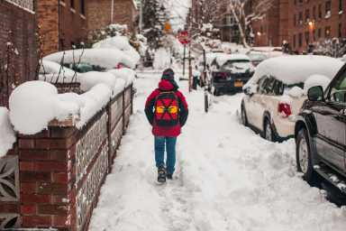 Town covered with snow after blizzard and snowstorm