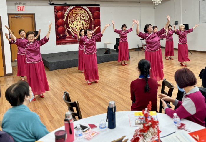 The Happiness Chinese Dancers perform at the Cityline Ozone Park Civilian Patrol Lunar New Year celebration at the Deshi Senior Center on Saturday, Jan. 28.