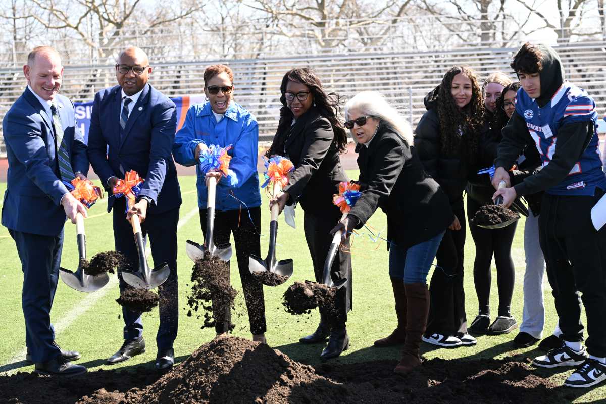 Bayside High School celebrate the groundbreaking of the new athletic field.