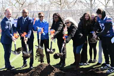 Bayside High School celebrate the groundbreaking of the new athletic field.