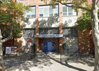 The entrance to P.S. 58 on Grand Avenue, which local leaders say is too close to a proposed cannabis dispensary under state law.