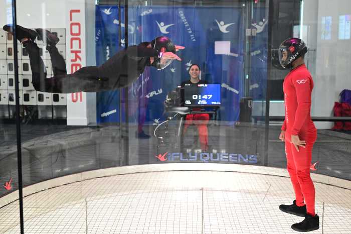 iFly CEO Matt Ryan tries out the LIC wind tunnel on Friday. Photo: Ramy Mahmoud.